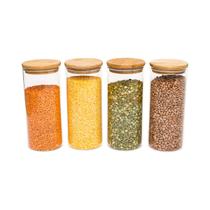 Potes de Vidro P/ Mantimentos C/ Tampa Bambu Oikos - 4 Pçs Potes de Vidro P/ Mantimentos C/ Tampa Bambu Oikos - 4 Pçs