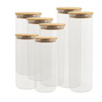 Potes de Vidro P/ Mantimentos C/ Tampa Bambu Oikos - 7 Pçs