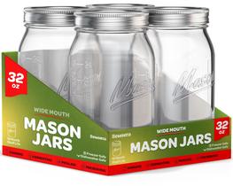 Potes de Vidro para Armazenamento SEWANTA Mason 946 ml Kit com 4 Unidades