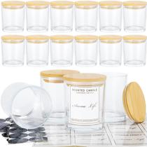 Potes de vidro para velas Creahaus 10 oz, kit com 16 unidades e tampas de bambu