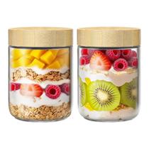 Potes de Vidro qiaomifeng 2 Unidades 470 ml com Tampas de Bambu Herméticas Potes de Vidro qiaomifeng 2 Unidades 470 ml com Tampas de Bambu Herméticas