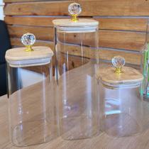 Potes de vidro Quadrado com tampa de bambu puxador de cristal Porta Condimentos Herméticos