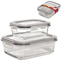 Potes de Vidro Ret. com Tampa Hermética e Trava 2 Peças