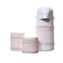 Potes E Garrafa Com Capa Rosa Quarto Bebê Menina (Conj. 3 Peças) Potes E Garrafa Com Capa Rosa Quarto Bebê Menina (Conj. 3 Peças)