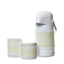 Potes E Garrafa Com Capa Verde Quarto Bebê (Kit 3 Peças)