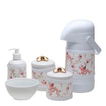 Potes, Garrafa, Molhadeira e Porta Álcool-Gel Com Capa Lacinho Dourado Quarto Bebê Infantil Menina Potes, Garrafa, Molhadeira e Porta Álcool-Gel Com Capa Lacinho Dourado Quarto Bebê Infantil Menina