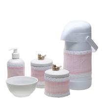 Potes, Garrafa, Molhadeira e Porta Álcool-Gel Com Capa Passarinho Dourado Quarto Bebê Infantil Menin