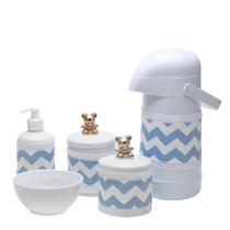 Potes, Garrafa, Molhadeira e Porta Álcool-Gel Com Capa Ursinho Dourado Quarto Bebê Infantil Menino