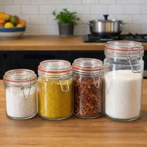 Potes Hermético Vidro Cozinha 300ml 450ml 750ml 1L Kit 4pçs
