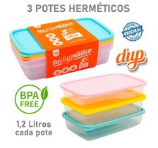 Potes Herméticos 1,2 Litros Dup 3 peças Marmita Microondas Freezer Bpa Free Potes Herméticos 1,2 Litros Dup 3 peças Marmita Microondas Freezer Bpa Free