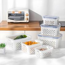 Potes Hermeticos De Acrilico Organizador De Geladeira Kit Escorredor Multiuso Transparente Cesto De Cozinha Alimentos Carnes Legumes Verduras Vegetal