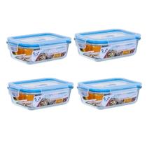 Potes Herméticos de Vidro Retangular 640ml Marmita Prática e Segura Potes Herméticos de Vidro Retangular 640ml Marmita Prática e Segura