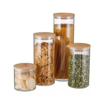 Potes Herméticos Porta-mantimentos Com Tampa De Bambu