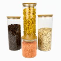 Potes Herméticos Porta Mantimentos de Vidro com Tampa de Bambu Organizador de Alimentos Conjunto Potes Herméticos Porta Mantimentos de Vidro com Tampa de Bambu Organizador de Alimentos Conjunto
