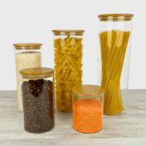 Potes Herméticos Porta Mantimentos de Vidro com Tampa de Bambu Organizador de Alimentos Conjunto