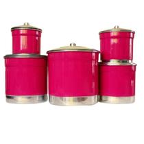 Potes Kit Porta Mantimentos em Alumínio Resistente 5 Peças Cores Vibrantes Potes Kit Porta Mantimentos em Alumínio Resistente 5 Peças Cores Vibrantes