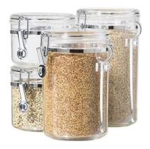 Potes Mantimentos Acrílico Fechamento Hermético 4 Pcs -
