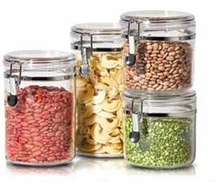 Potes Mantimentos Acrílico Fechamento Hermético 4 Pcs