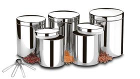 Potes Mantimentos Brinox Inox Com Tampa 5 peças + Medidores