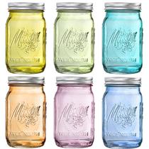 Potes Mason de Boca Larga Coloridos WELLIFE 32 oz, Kit com 6 Unidades