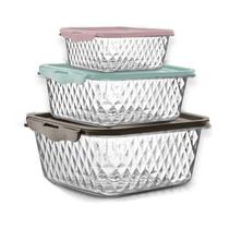 Potes Micro-ondas E Freezer Cristal Tampa Hermética - 3 Uni