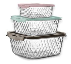 Potes Micro-ondas E Freezer Cristal Tampa Hermética - 3 Uni