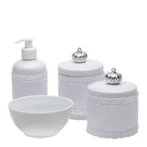 Potes, Molhadeira e Porta Álcool Gel Com Capa Coroa Prata