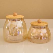 Potes para Mantimentos de Vidro Tampa Bambu Bolinha Âmbar Pote Hermético Porta Temperos