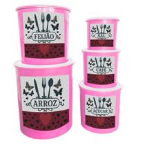 Potes Para Mantimentos Decorados Kit com 5 Unidades Redondos