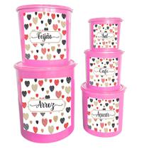 Potes Para Mantimentos Kit 5 Peças Redondo Plástico Decorado