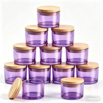 Potes para velas GLATABAM 4 oz de vidro roxo com tampas de bambu