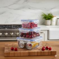 Potes Quadrados Herméticos Com Tampa Kit Com 3 Comida Frutas