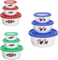 Potes Redondos Decorados Conjunto 3 pçs Erca Plast Ref. 1788