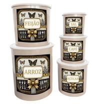 Potes Redondos Para Armazenar Alimentos Kit 5 Peças Decorado
