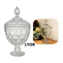 Potiche Baleiro com Pé em Cristal Diamond Transparente 15x28cm LYOR Premium