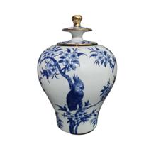 Potiche Bojudo Branco c Detalhes Azul e Dourado Formosa Potiche Bojudo Branco c Detalhes Azul e Dourado Formosa
