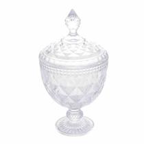 Potiche / Bomboniere com pé de Cristal Diamond Transparente 15 x 28 cm