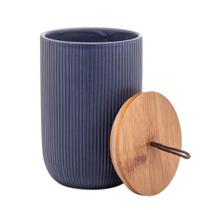 Potiche Bomboniere de Cerâmica Azul com Tampa de Bambu 15x10cm Lyor