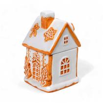 Potiche Casinha Decorativa em Cerâmica Marrom/Branco 1250ml Potiche Casinha Decorativa em Cerâmica Marrom/Branco 1250ml