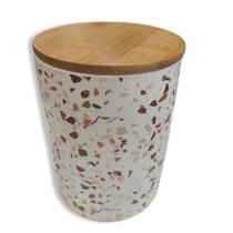 Potiche cerâmica granilite branco tampa bambu - stock