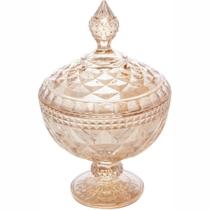 Potiche Cristal com Pé Diamond Âmbar Metalizado 23cm