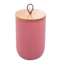 Potiche de ceramica c/tampa em bambu e corda rosa g - Lyor