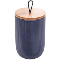 Potiche de cerâmica com tampa de bambu e pegador de corda Lines azul marinho Lyor 10x10x15