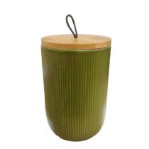 Potiche de Cerâmica com Tampa de Bambu e Pegador de Corda Lines Verde 10x12,5cm 2665 - Lyor