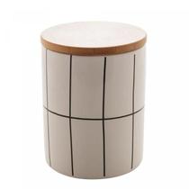 Potiche de Cerâmica com Tampa de Bambu Turim Branco 10cm x 10cm x 12,5cm - Lyor