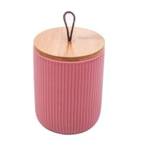 Potiche de ceramica decorativo com tampa em bambu e pegador de corda lines rosa 10x10x12,5 cm - 2667 - lyor