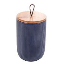 Potiche de ceramica decorativo com tampa em bambu e pegador