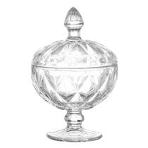 Potiche de Vidro C/ Pé Diamond Transparente Baleiro Bomboniere 12x18x5cm Resistente Potiche de Vidro C/ Pé Diamond Transparente Baleiro Bomboniere 12x18x5cm Resistente