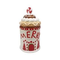 Potiche decor natalina 27x15cm vermelho branco florarte