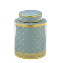 Potiche Decorativo Azul Com Poa Dourado 16cm Espressione